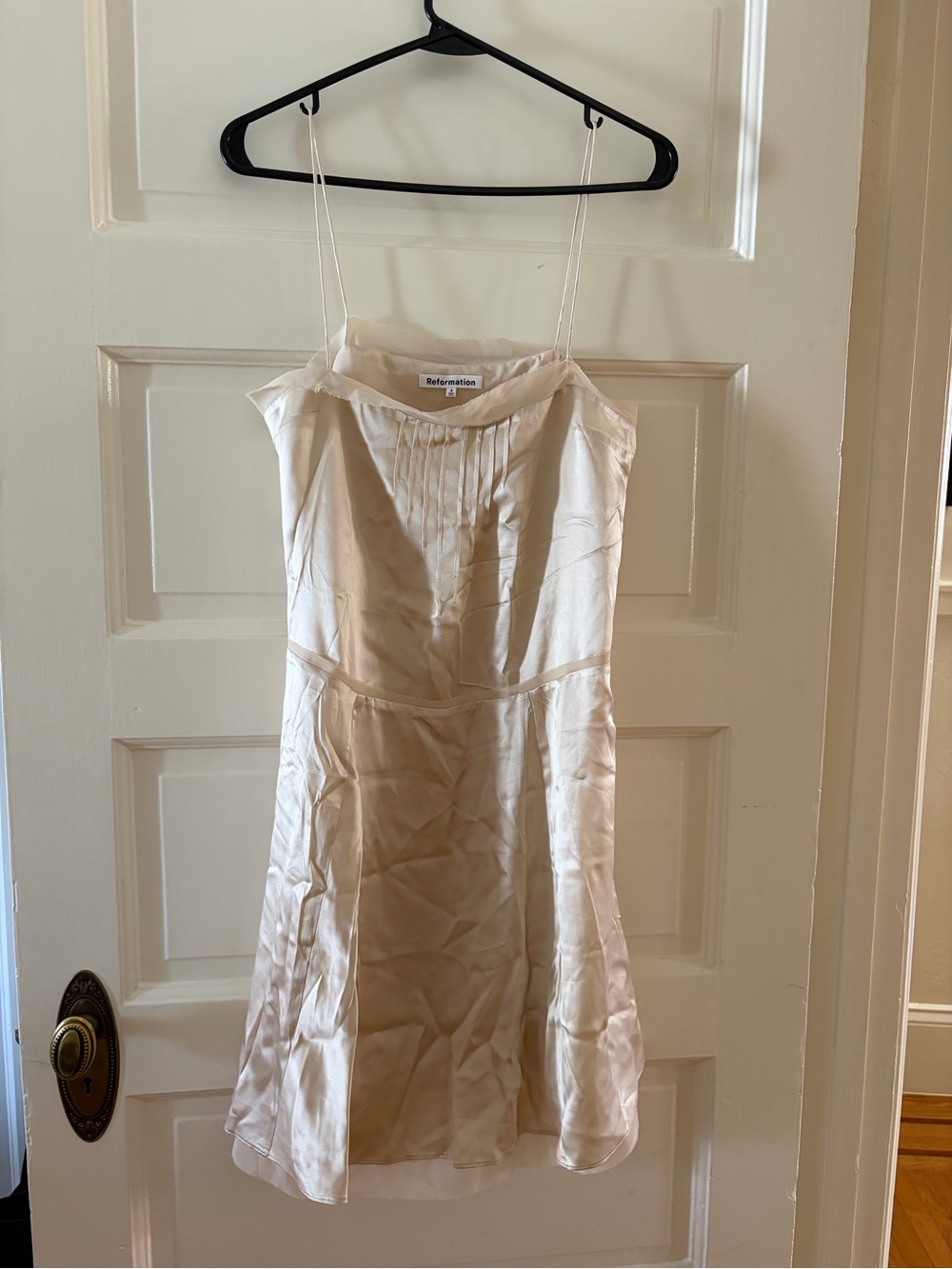 Reformation Cream Silk Dress with Spaghetti Straps
